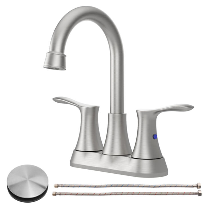 2-Handle Centerset Bathroom Faucet with Pop-Up Drain for Basin Sink