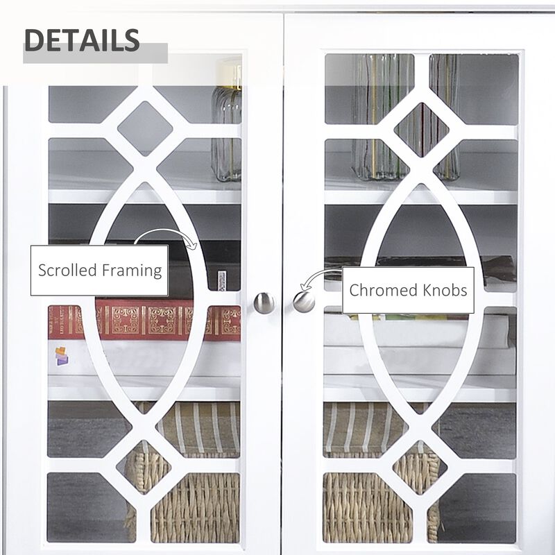 White Kitchen Buffet: Cabinet with Glass Doors for Dining Area