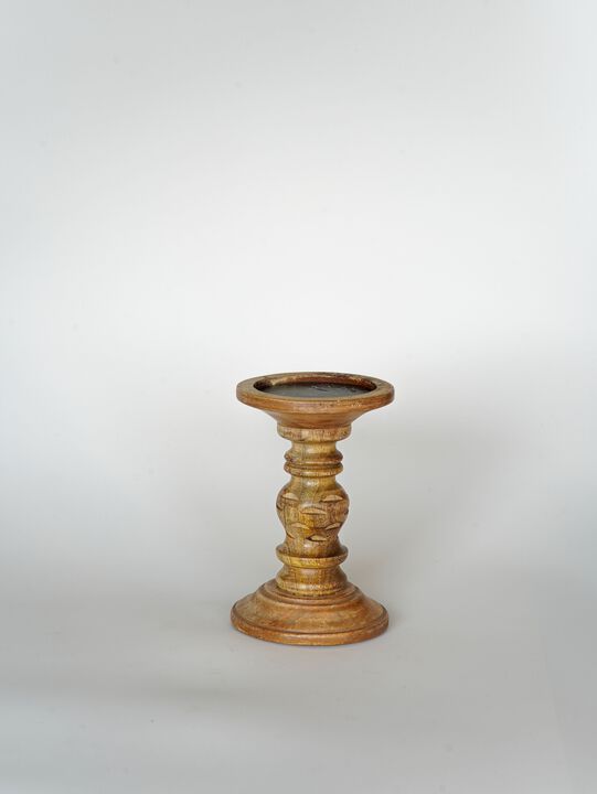 BBH Homes Traditional Medium Burnt Eco-friendly Handmade Mango Wood Set Of One 6" Pillar Candle Holder