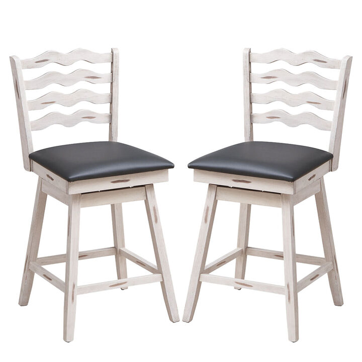 360° Swivel Bar Stools with Rubber Wood Frame and Ergonomic Backrest and Footrest