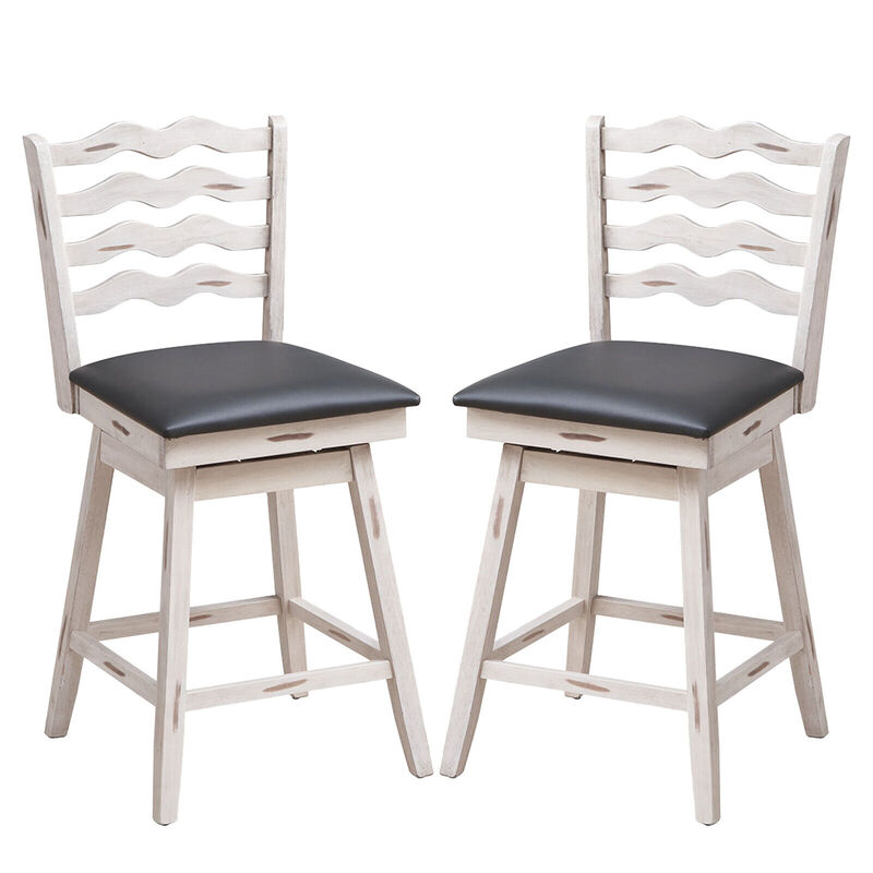 360° Swivel Bar Stools with Rubber Wood Frame and Ergonomic Backrest and Footrest