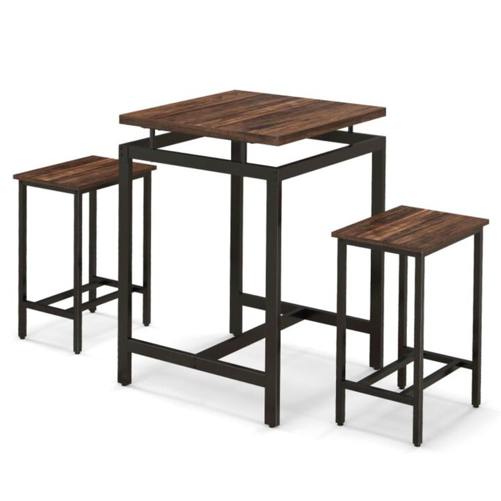 Hivvago 3 Pieces Pub Dining Table Set with Floating Tabletop and Footrest