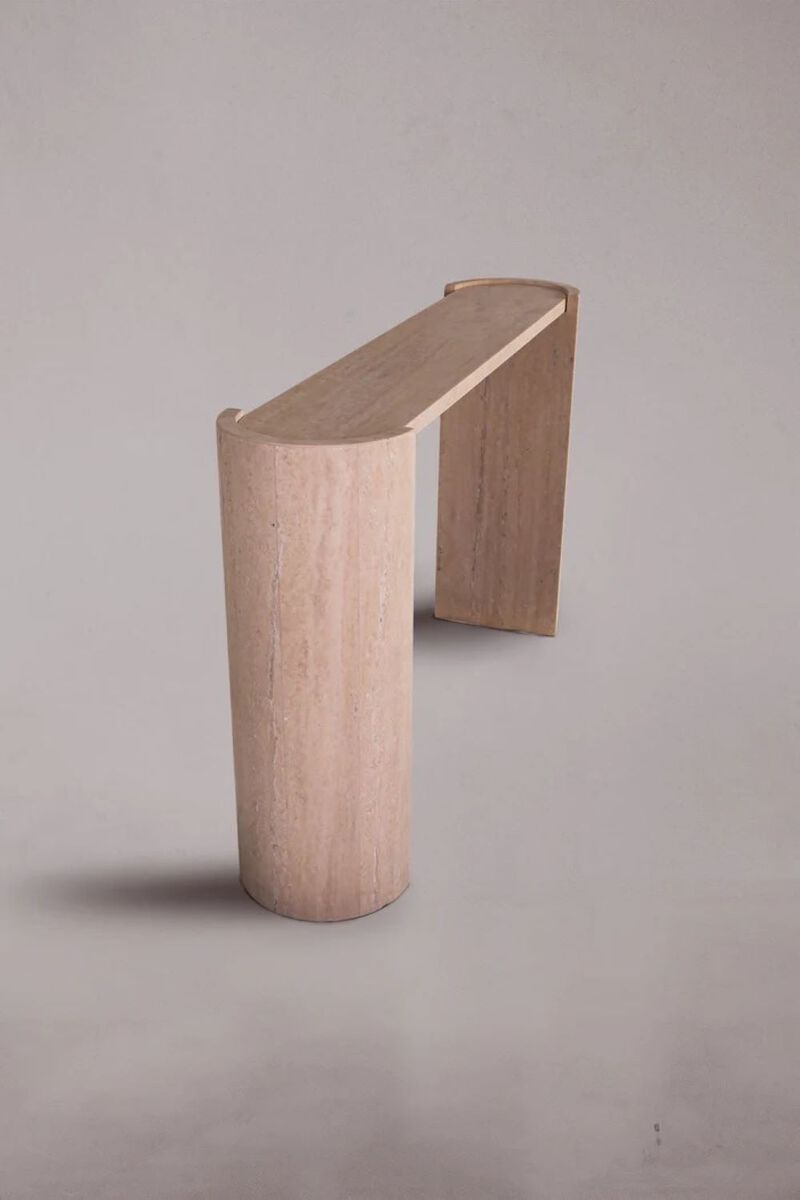 D-Shaped Travertine Console Table 60"