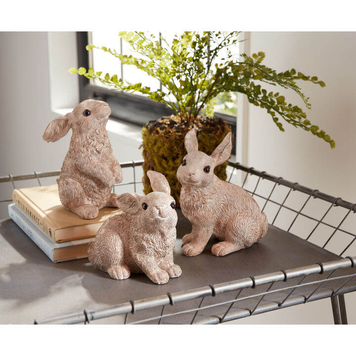 Decorative Rabbit Figurines Set of 3 in Stone Powder and Resin