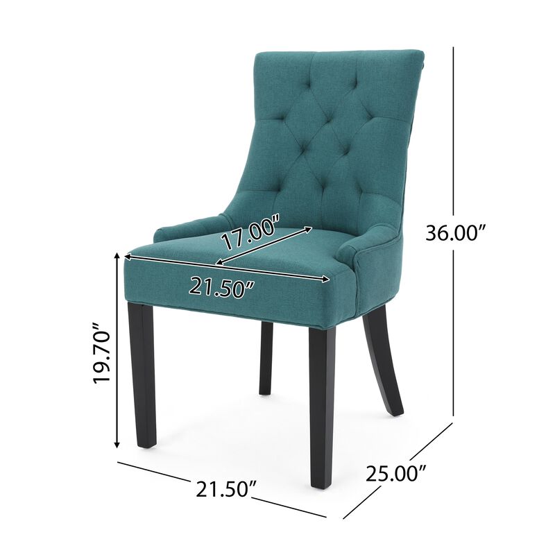 Chen Dining Chair Set of 2, 36 Inch Oval Shaped Padded Cushion, Teal - Benzara