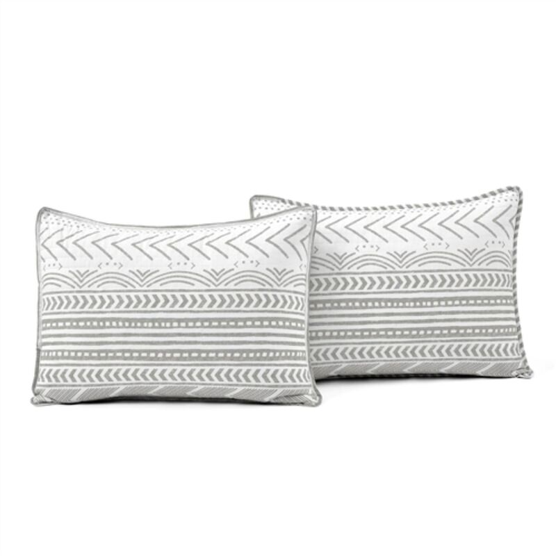 Hivvago King size Scandinavian Chevron Grey White Reversible Cotton Quilt Set