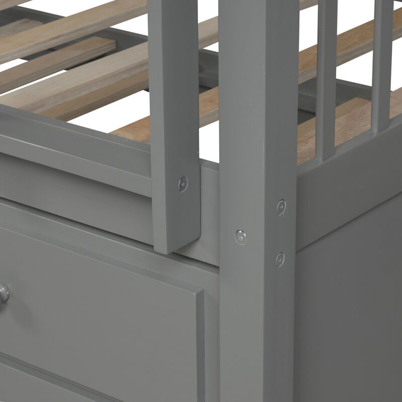 Twin Bunk Bed With Ladder, Safety Rail, Twin Trundle Bed With 3 Drawers For Teens Bedroom