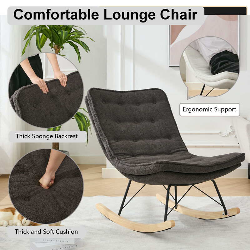 Ergonomic Wood Base Rocking Chair: Upholstered Armless Design for Relaxation GREY