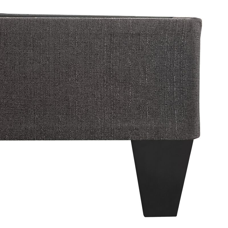 Tamy 13 Inch Twin XL Size Platform Bed Frame, Wood Base, Dark Gray Linen - Benzara
