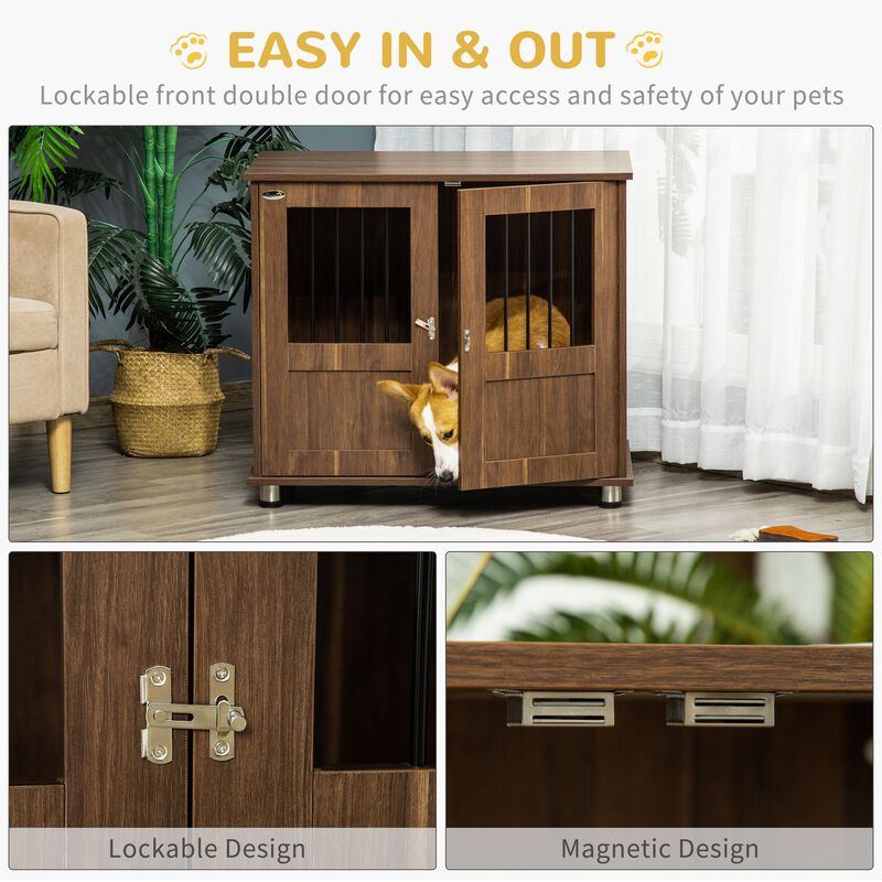 Brown Decorative Kennel: Wooden End Table Dog Crate for Small Pets