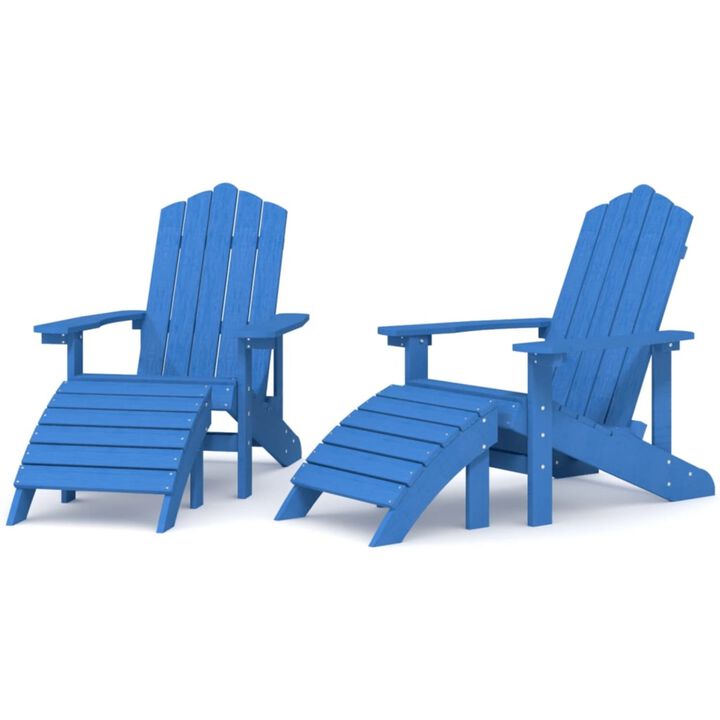 vidaXL Patio Adirondack Chairs 2 pcs with Footstools HDPE Aqua Blue