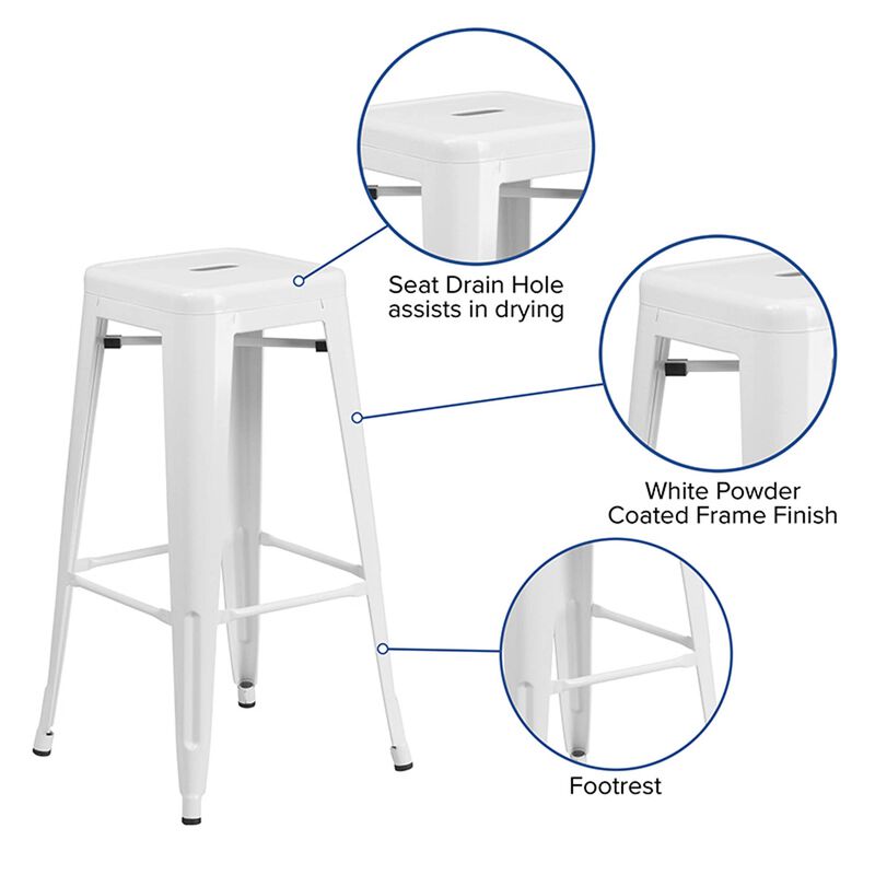 Flash Furniture Commercial Grade 30" High Backless White Metal Indoor-Outdoor BarStool with Square Seat