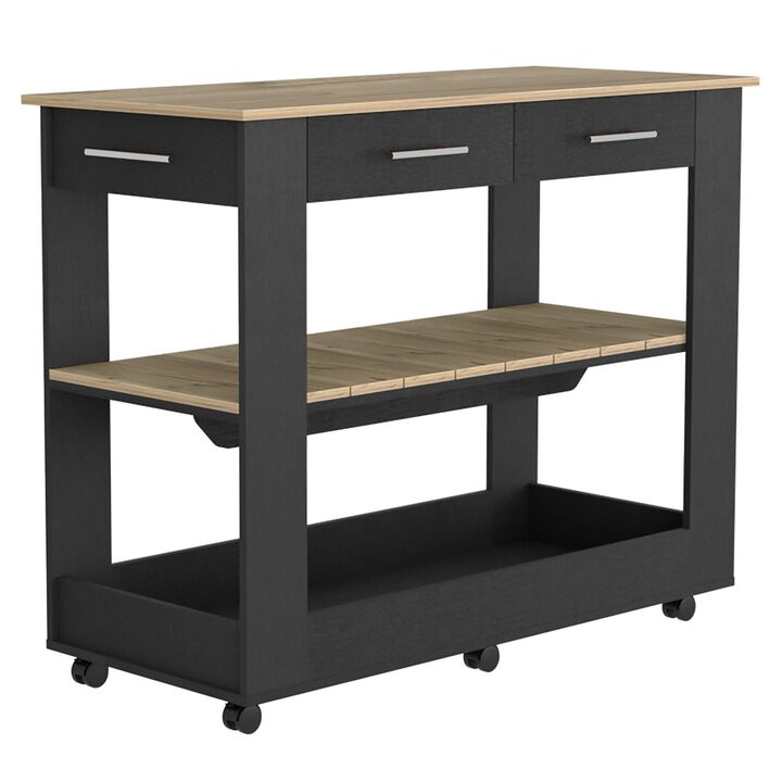 DEPOT E-SHOP Delos 46 Kitchen Island White, Six Casters, Two Drawers, Lower Open Shelf