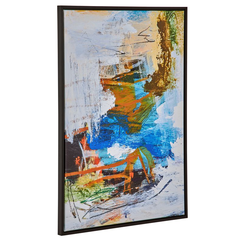 25 x 37 Handcrafted Wall Art Abstract Giclee, Black Frame, Multicolor - Benzara