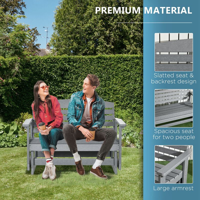 Light Gray Glider Bench: HDPE Slatted Frame Outdoor Loveseat