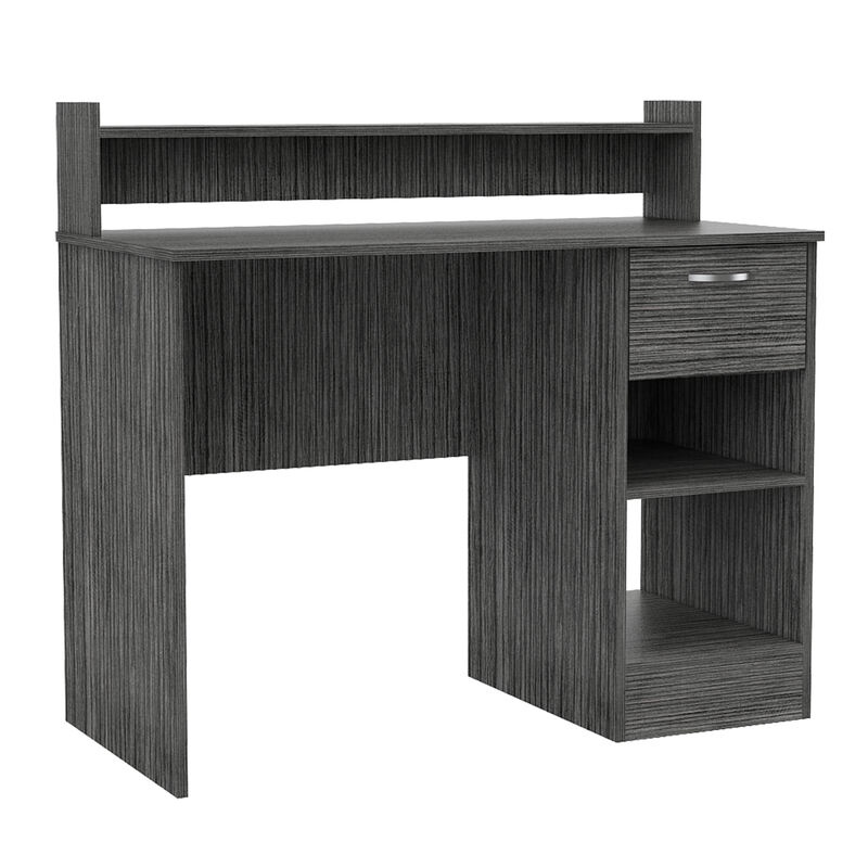 DEPOT E-SHOP Vera Computer Desk with Top Open Shelf, 1-Drawer and 2-Storage Shelves, Smokey Oak