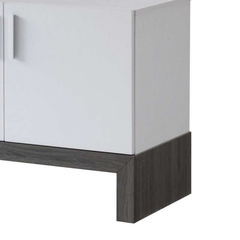 60 Inch TV Entertainment Console, 2 Cabinets, Metal Bar Handles, White - Benzara