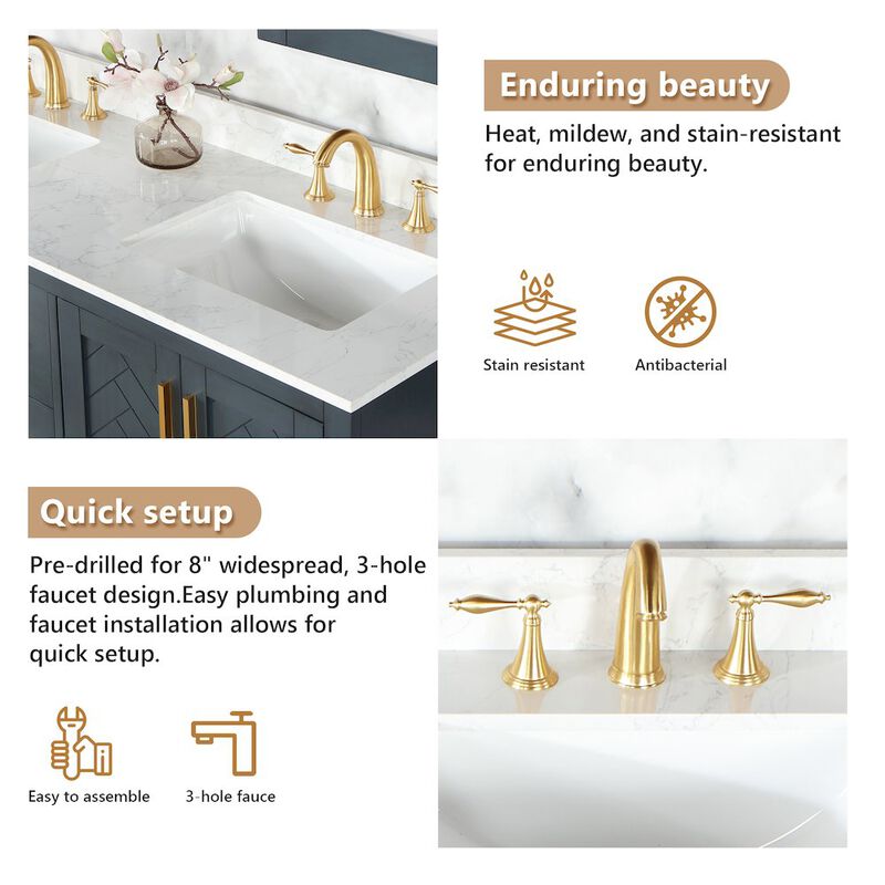 Altair Ceres 61 in. Engineered Stone Vanity Top in Grain White with Double White Sink