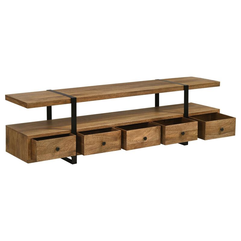 70 Inch TV Media Entertainment Console with 4 Drawers, Mango Wood, Brown - Benzara