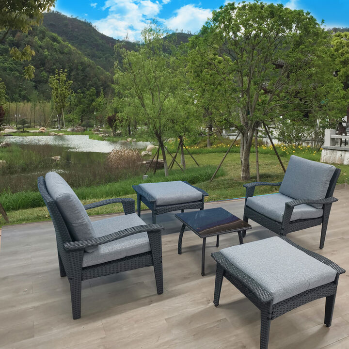Patio Furniture Outdoor Chair And Ottoman 5 Pieces Rattan Seating Group With Cushions