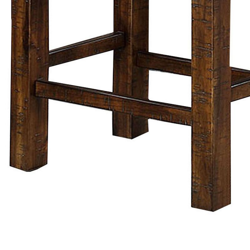 Shaw 47 Inch Counter Height Bench, Beige Padded Seat, Rustic Brown Base-Benzara