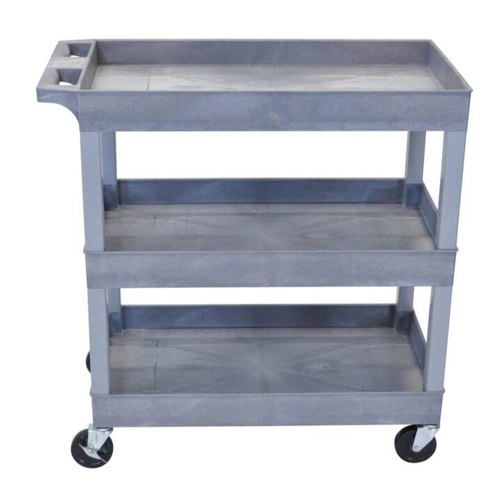 Luxor High Capacity 3 Tub Shelves Cart in Gray