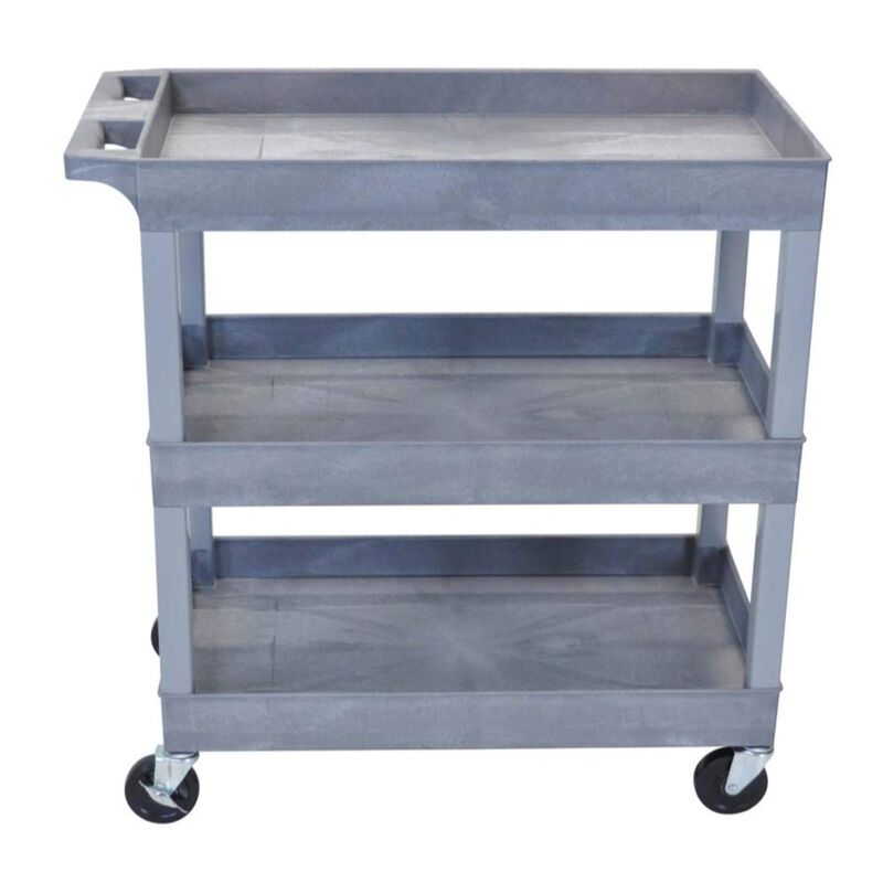 Luxor High Capacity 3 Tub Shelves Cart in Gray