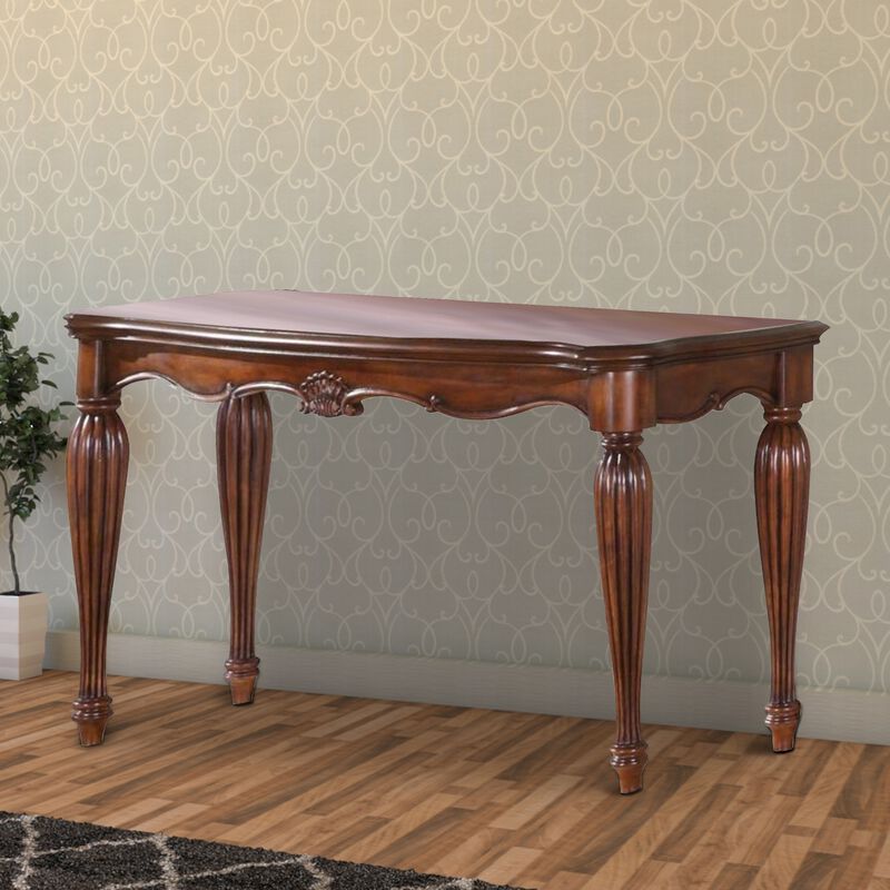 Wooden Sofa Table with Carved Details, Cherry Brown-Benzara