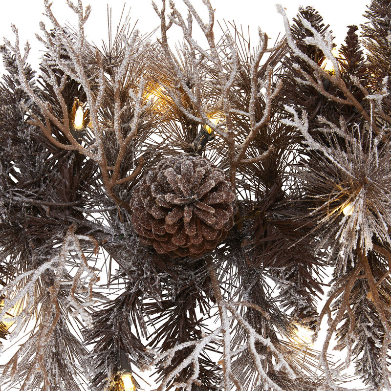 Hivvago 6' Flocked Artificial Christmas Garland with 50 White Warm LED Lights and Pine Cones