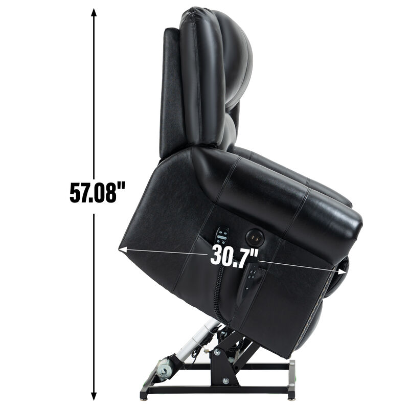 Power Lift Recliner Chair Heat Massage Dual Motor Infinite Position Up to 350 LBS, Genuine Leather, Heavy Duty Motion Mechanism with USB Ports, Brown