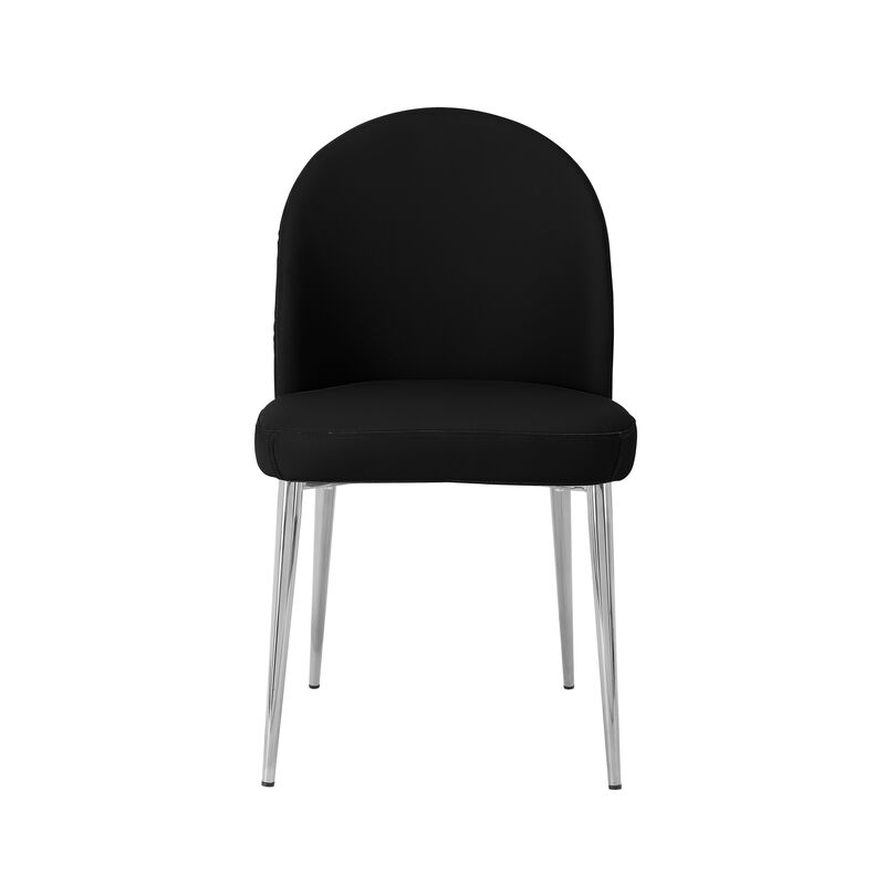 Era 24 Inch Set of 2 Dining Chairs, Curved Back, Black Faux Leather, Chrome - Benzara