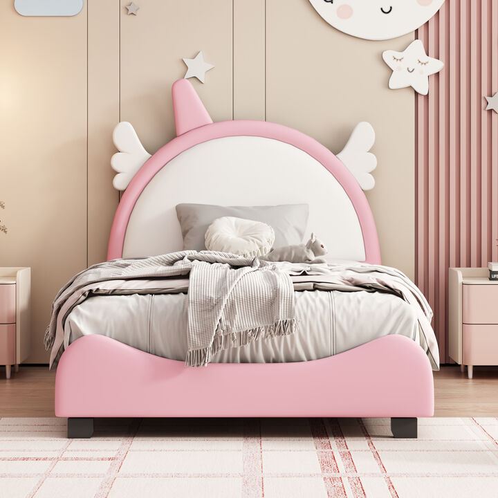 Merax  Upholstered Bed With Unicorn Shape Headboard