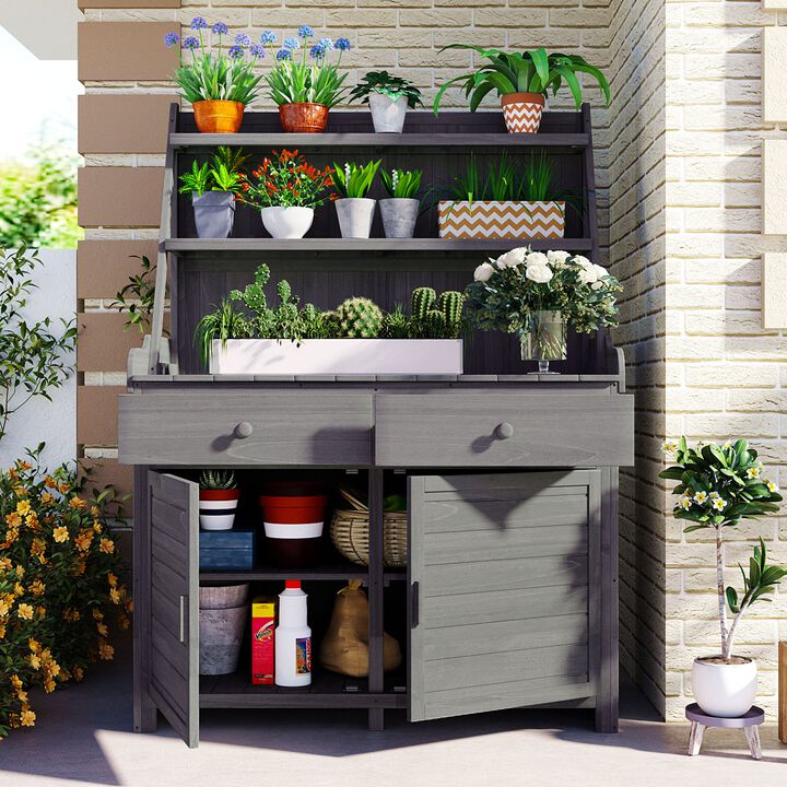 Mondawe 65" Outdoor Garden Potting Bench Table, Fir Wood Workstation with Storage Shelf