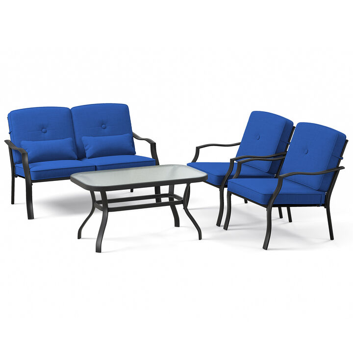 4-Piece Outdoor Conversation Set with Seat Cushions, Back Cushions, and Waist Pillows