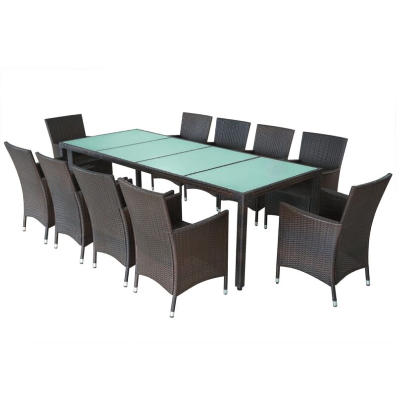 vidaXL 11 Piece Outdoor Dining Set with Cushions Poly Rattan Brown