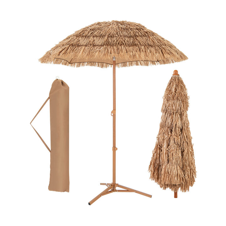 Thatched Tiki Umbrella with Foldable Stand Push Button Tilt-Natural