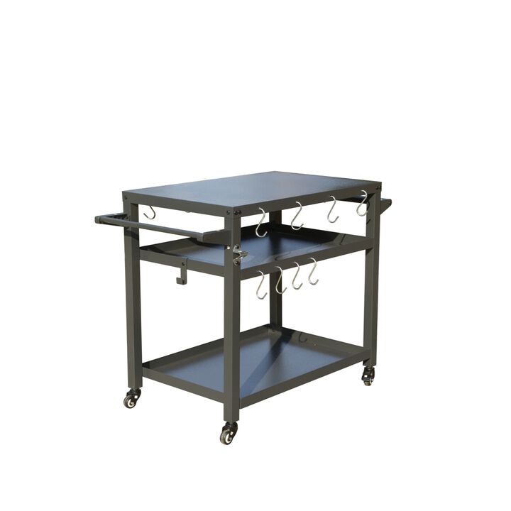 MONDAWE 3-Shelf Outdoor Grill Table, Grill Cart with Wheels, Outdoor Pizza Oven Table and Food Prep Table, with Propane Tank Hook, Grill Stand for Blackstone Griddle for BBQ