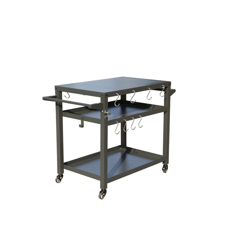MONDAWE 3-Shelf Outdoor Grill Table, Grill Cart with Wheels, Outdoor Pizza Oven Table and Food Prep Table, with Propane Tank Hook, Grill Stand for Blackstone Griddle for BBQ