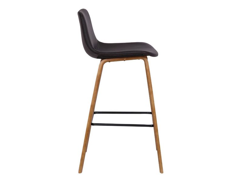 35 Inch Wooden Barstool with Leatherette Seat, Brown - Benzara