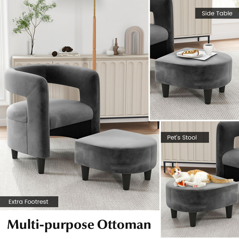 Comfy Accent Armchair with Footrest-Grey