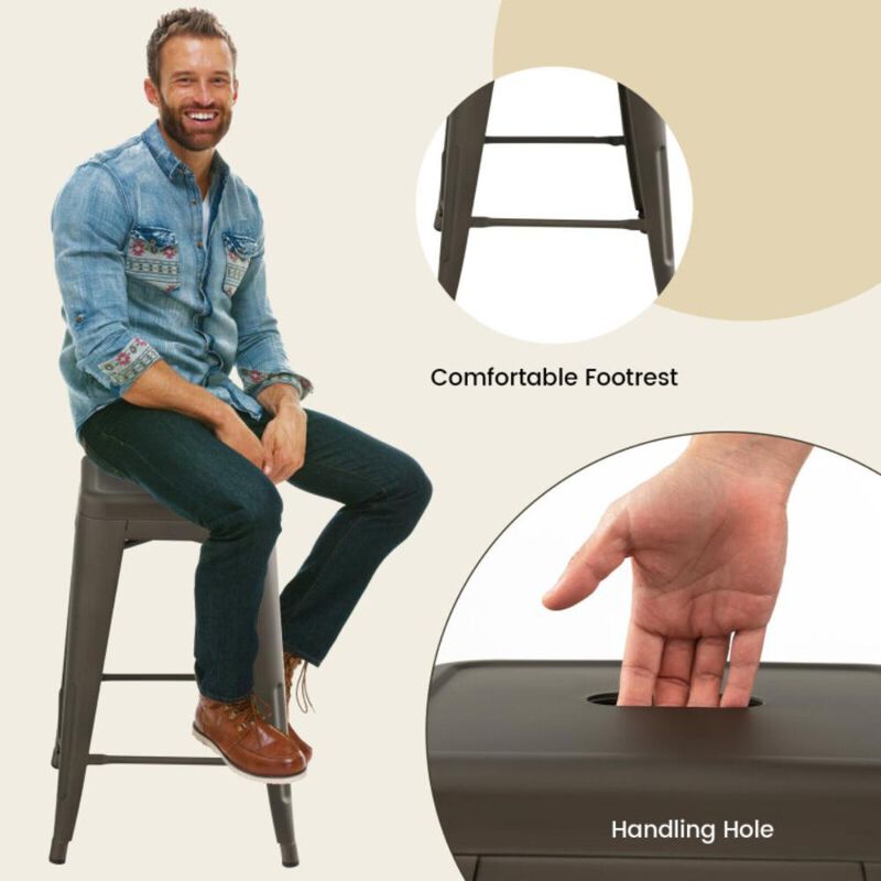 Hivvago 24 Inch Set of 4 Tolix Style Counter Height Barstool Stackable Chair