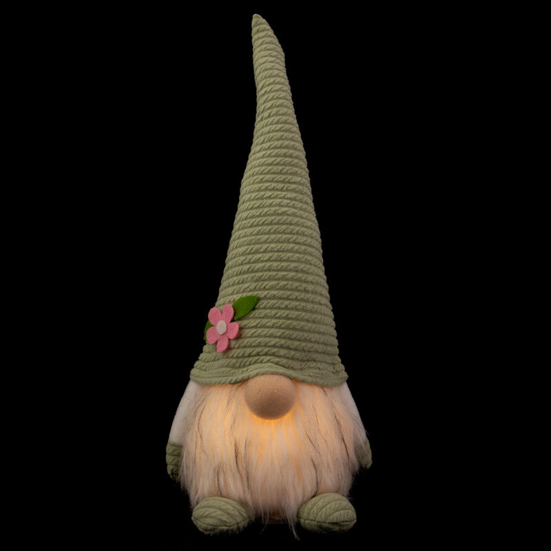 12.25" Lighted Green Spring Gnome with Flower Hat