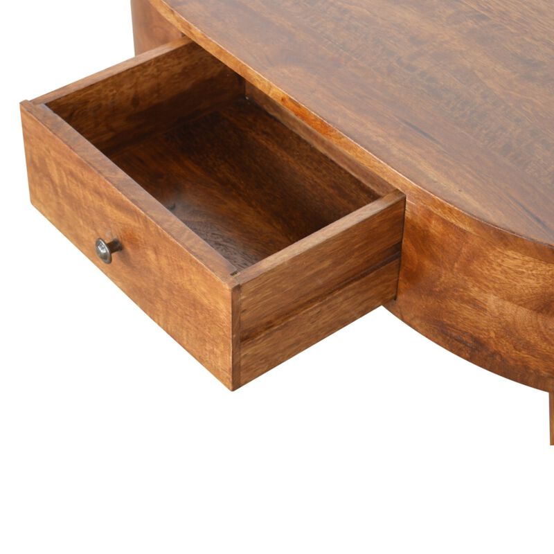 Chestnut Rounded Solid Wood 2 Drawer Coffee Table