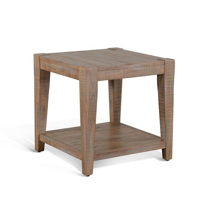 Lilly Side End Table, 1 Shelf, Light Brown Mahogany, 24 Inch Square - Benzara