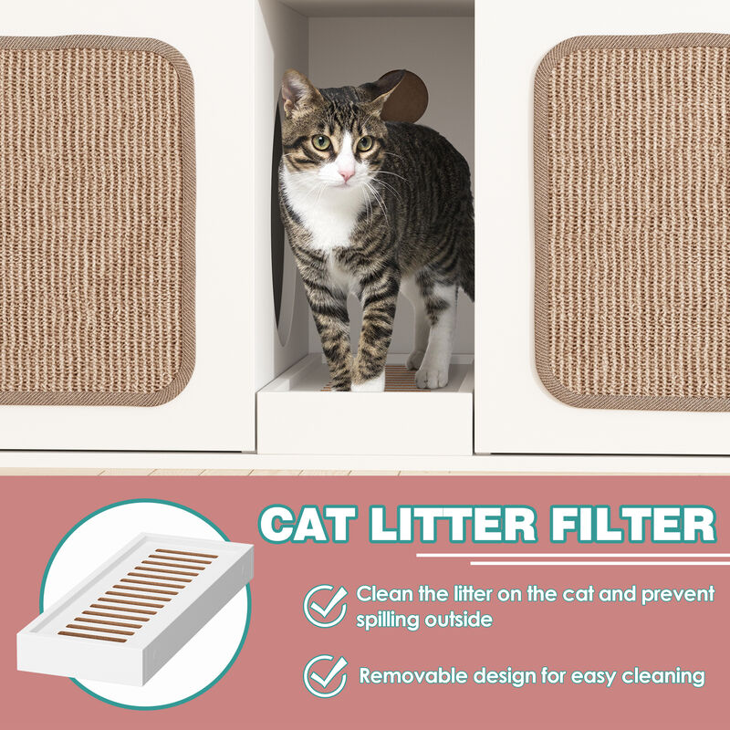 Litter Box Enclosure With 2 Sisal Doors, Indoor Wood Stackable Cat Washroom Storage Cabinet Bench End Table Furniture