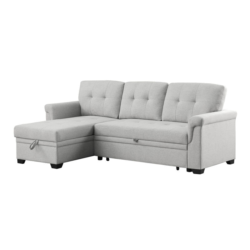 Lucca Light Gray Linen Reversible Sleeper Sectional Sofa With Storage Chaise