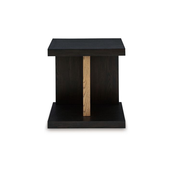 Copa Chairside End Table, Dual USB Port, 22 Inch Oak Brown and Black - Benzara
