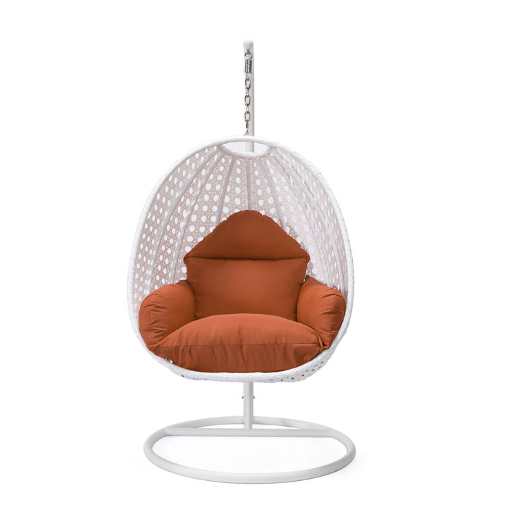 LeisureMod White Wicker Hanging Egg Swing Chair - Modern Outdoor Patio Chair for Porch, Balcony & Garden | Comfortable, Stylish, Durable