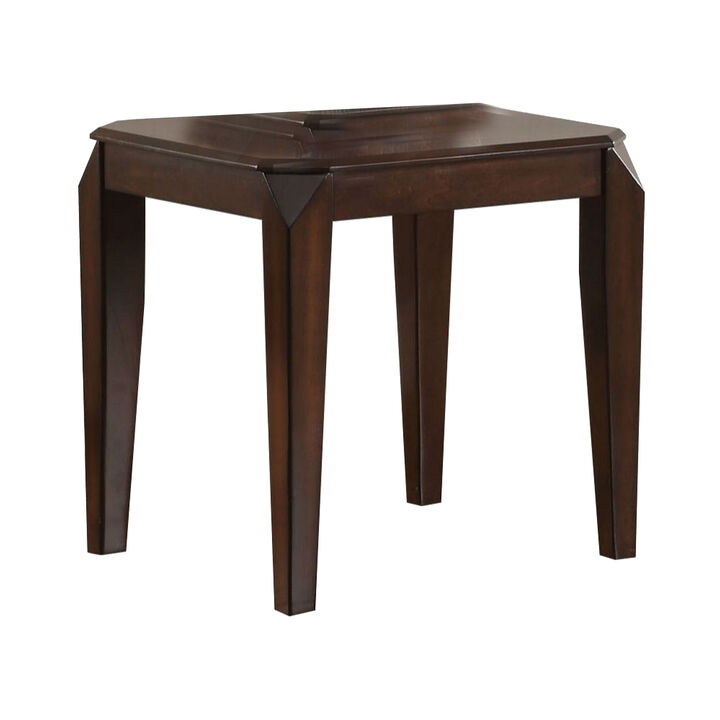Wooden End table with Beveled Tapered Legs, Walnut Brown-Benzara