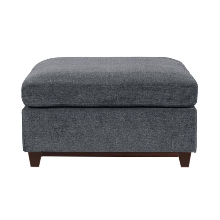 Chenille Fabric Ottoman with Wooden Base